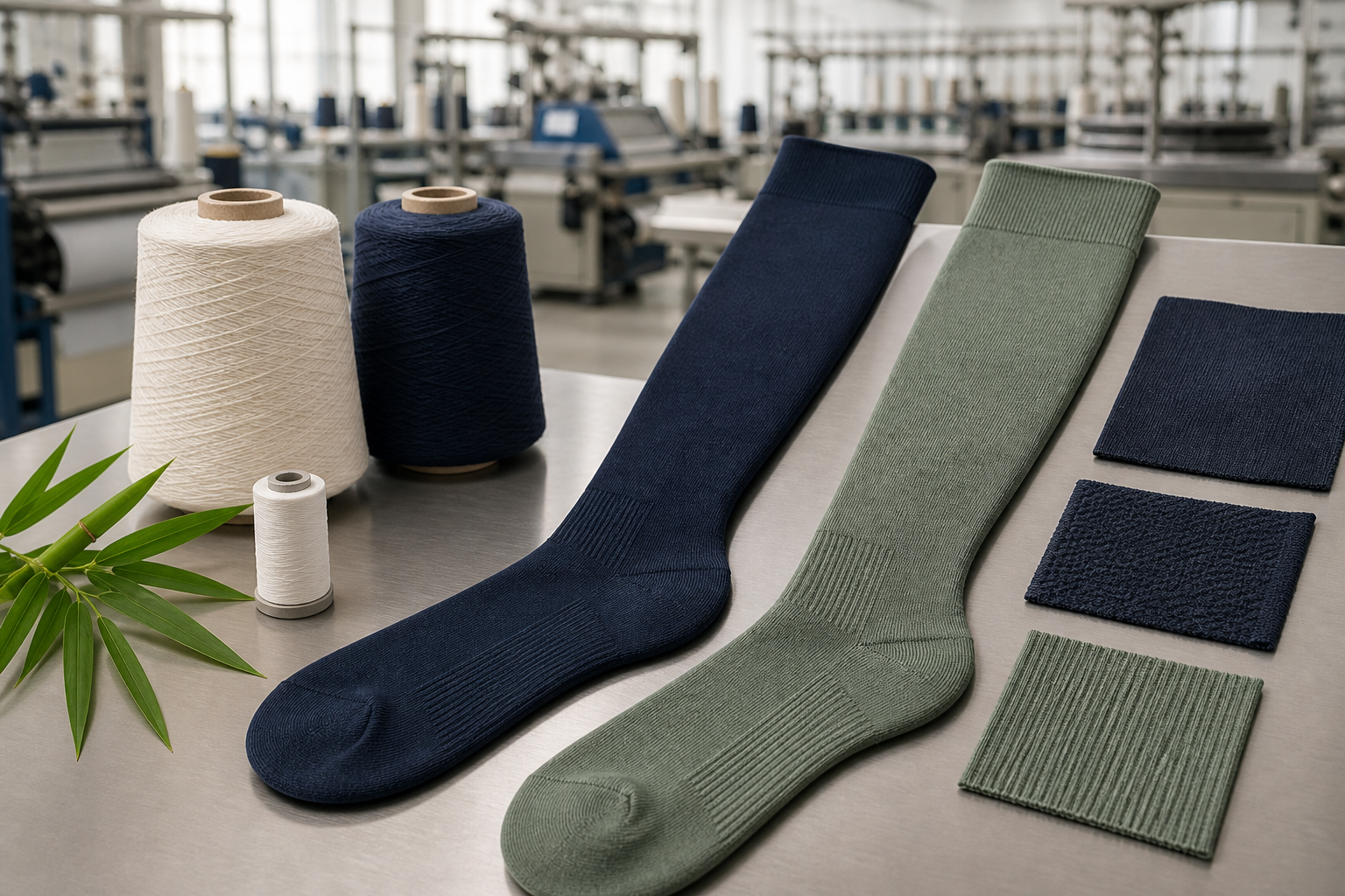 Bamboo compression socks with viscose, structural and elastic yarns